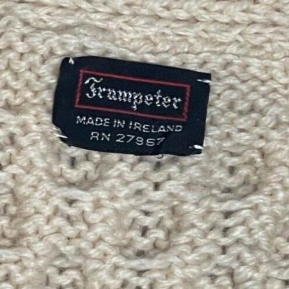 VTG Trumpeter Fisherman's Cardigan Sweater Cream Chunky Knit Ireland Stained 44" - Picture 4 of 4